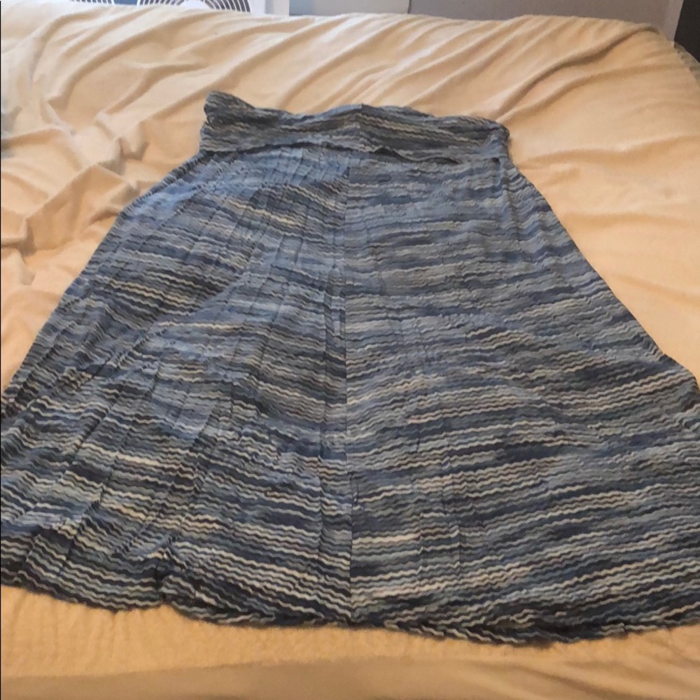 Fold over top blue striped maxi skirt